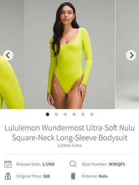 Lululemon Wundermost Long-Sleeve Bodysuit - Sz S - Lichen Lime- NWT